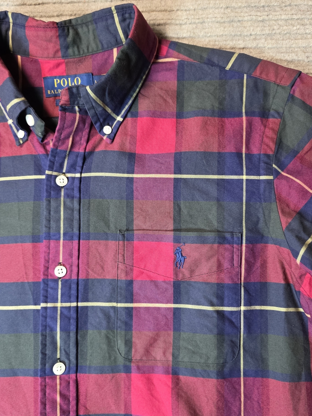 Ralph Lauren Shirt Chest Pocket Button-Front Sz L. Red, Green And Yellow.